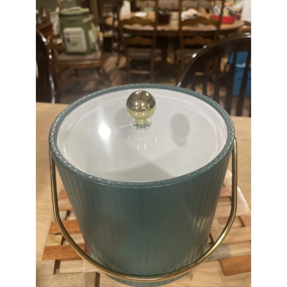 Vintage Kraftware Mid Century Modern Green Vinyl Bar Ice Bucket
